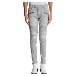 Biker Jeans w szarym pikowanym denimu