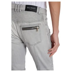 Biker Jeans w szarym pikowanym denimu
