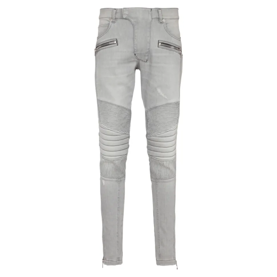 Biker Jeans w szarym pikowanym denimu