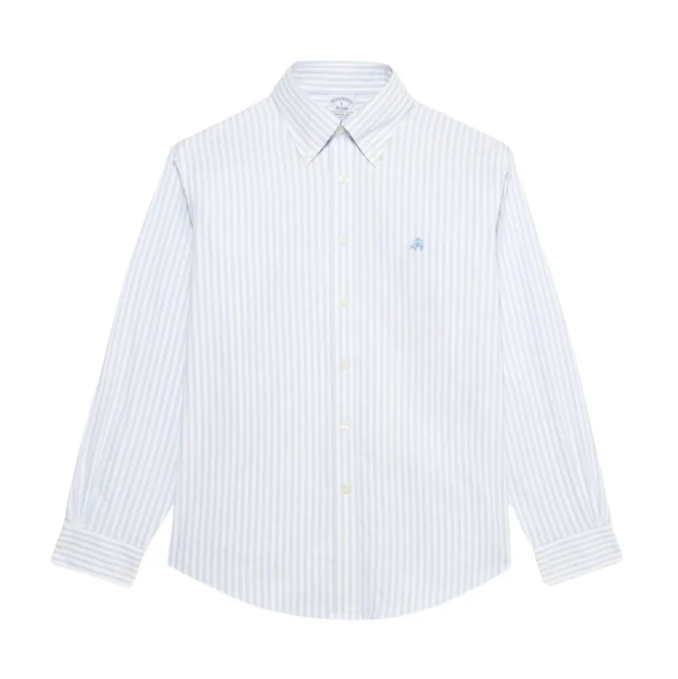 Błękitno-biała koszula casual z bawełny stretch non-iron o regularnym kroju z kołnierzykiem button-down