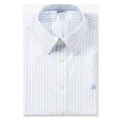 Błękitno-biała koszula casual z bawełny stretch non-iron o regularnym kroju z kołnierzykiem button-down