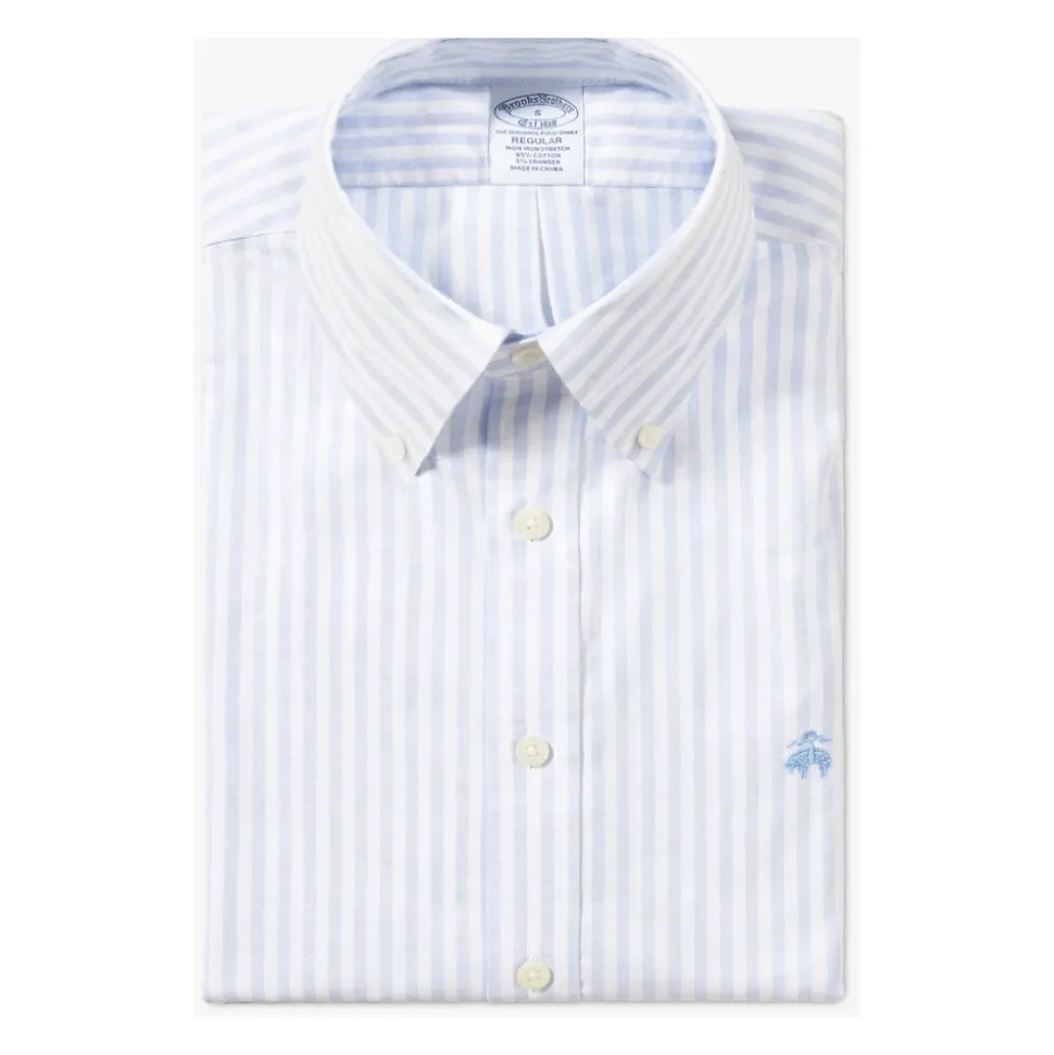 Błękitno-biała koszula casual z bawełny stretch non-iron o regularnym kroju z kołnierzykiem button-down