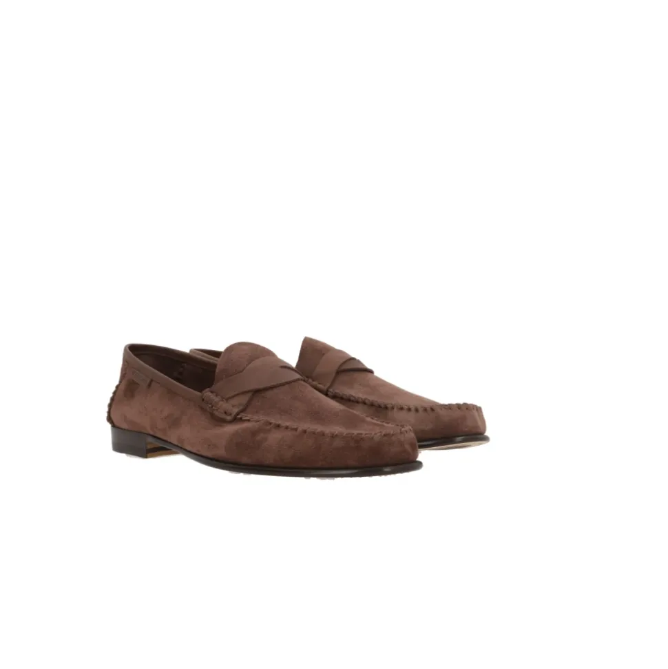 Brązowe Loafersy z Zamszu z Tkanej Wstążki