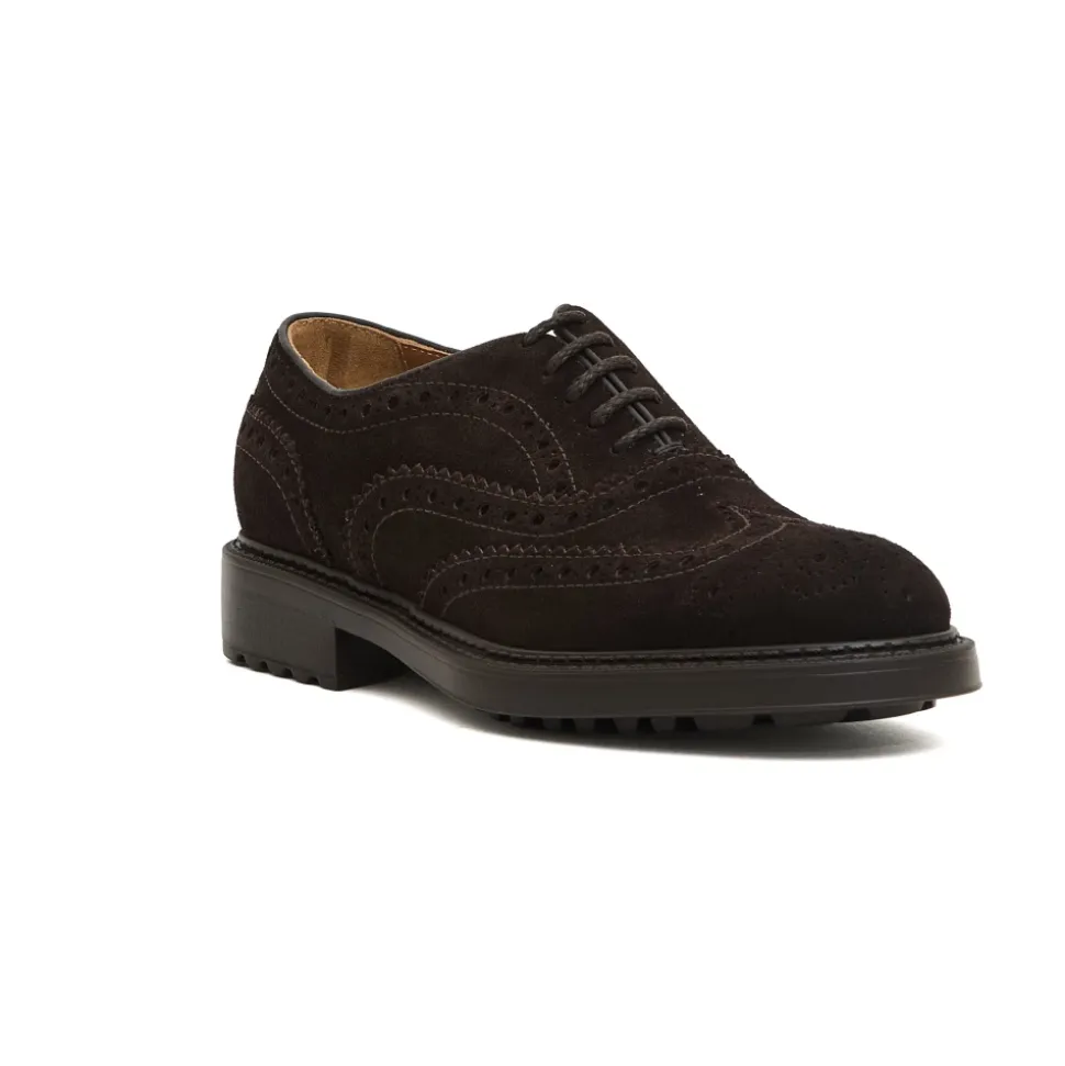 Brązowe Zamszowe Buty Oxford z Ogonem Jaskółki