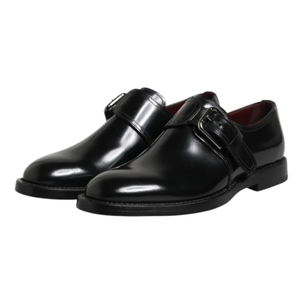 Czarne Skórzane Buty Monk Strap Derby