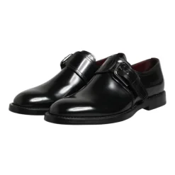 Czarne skórzane Monk Strap Formalne Buty