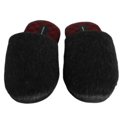 Czarne sztuczne futerko slip on buty