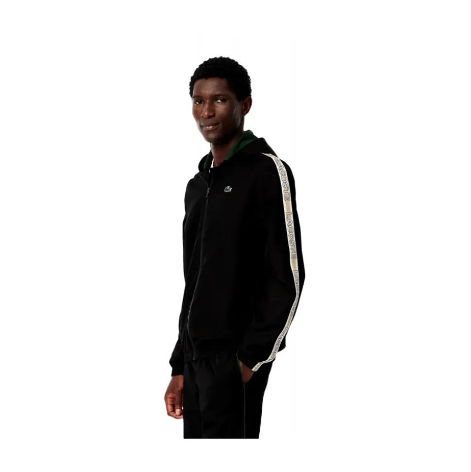Czarny Paskowany Logo Tennis Tracksuit