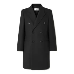 Czarny, wełniany płaszcz dwurzędowy AW24