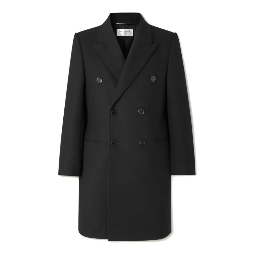 Czarny, wełniany płaszcz dwurzędowy AW24