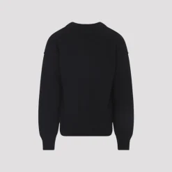 Czarny Wełniany Sweter z Dekoltem V AW25