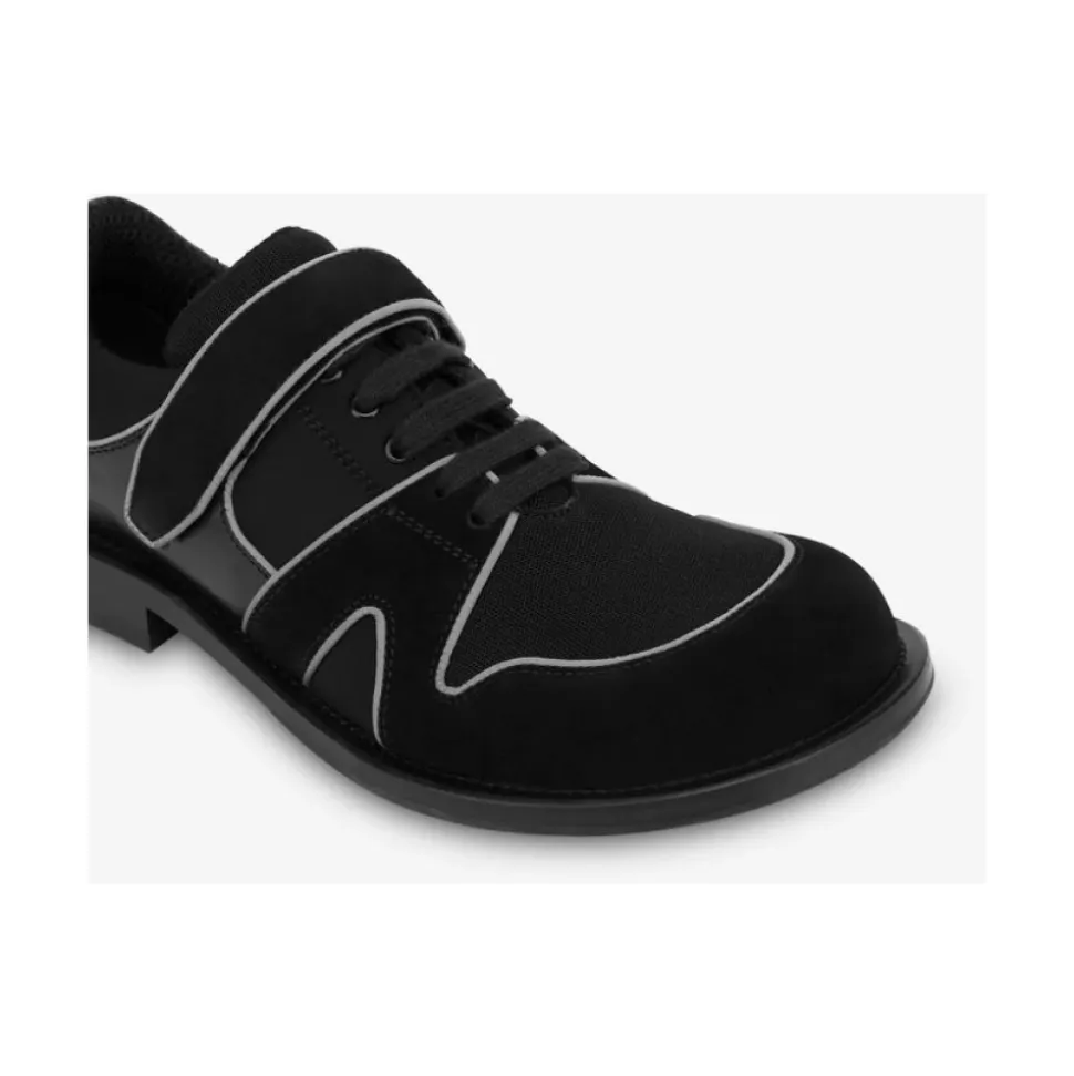 Derby Shoes w Skórze Cielęcej, Zamszu i Siateczce