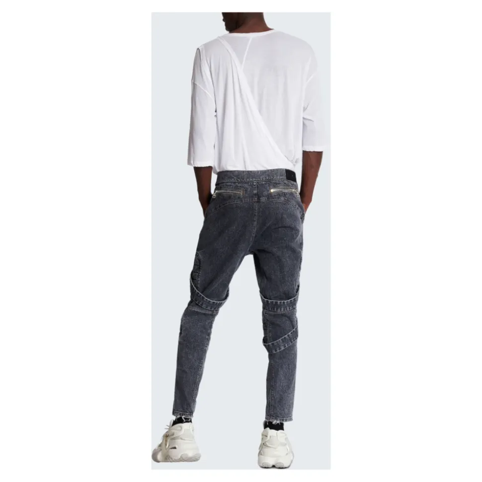 Dżinsy Slim-fit z bawełny ze wzorem żeberkowym