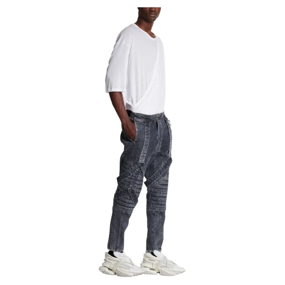 Dżinsy Slim-fit z bawełny ze wzorem żeberkowym