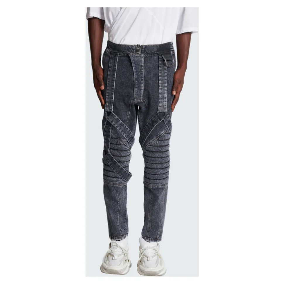 Dżinsy Slim-fit z bawełny ze wzorem żeberkowym