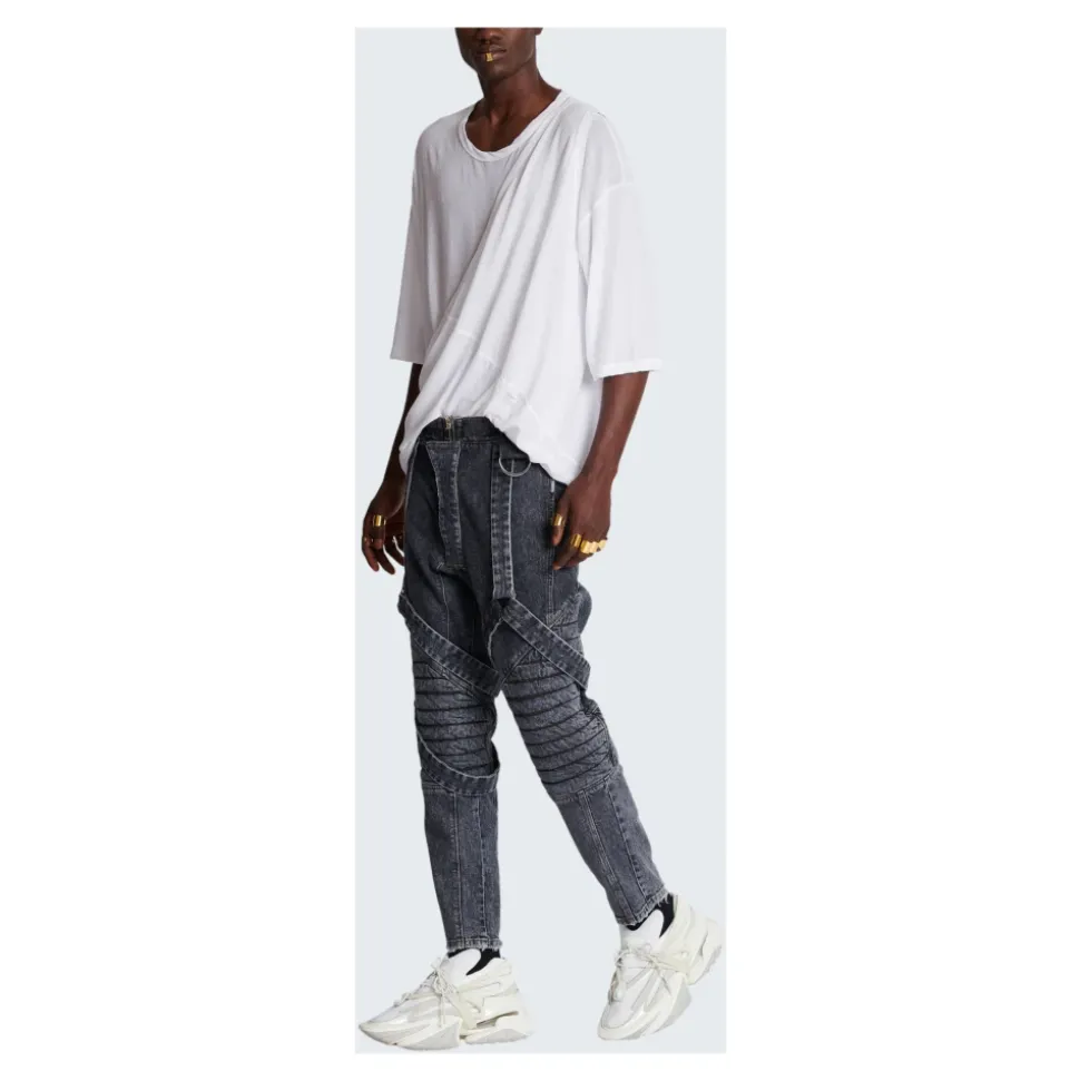 Dżinsy Slim-fit z bawełny ze wzorem żeberkowym