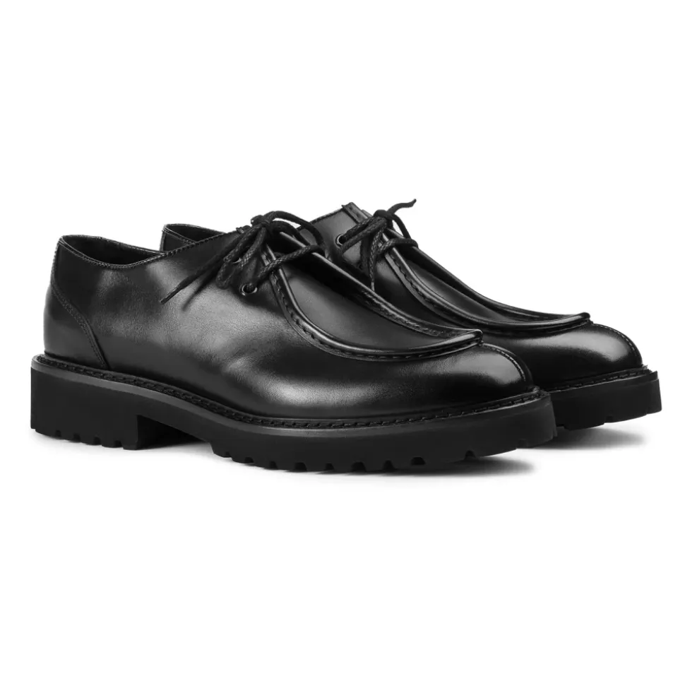 Eleganckie Czarne Skórzane Buty na Sznurowadła