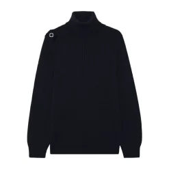 Granatowy Sweter z Golfem