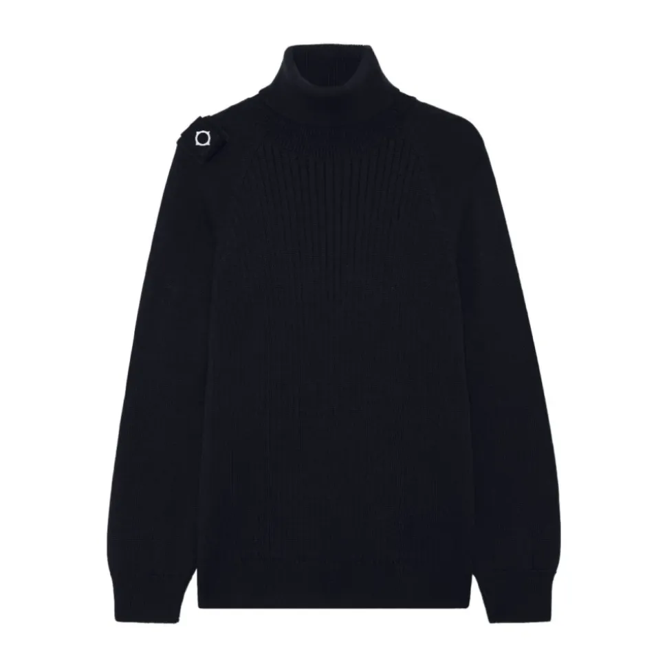 Granatowy Sweter z Golfem