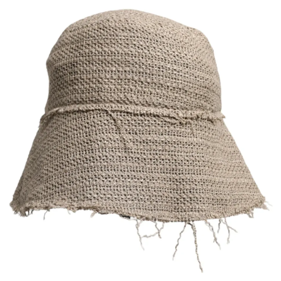 Lniany kapelusz typu bucket z szerokim rondem i logo