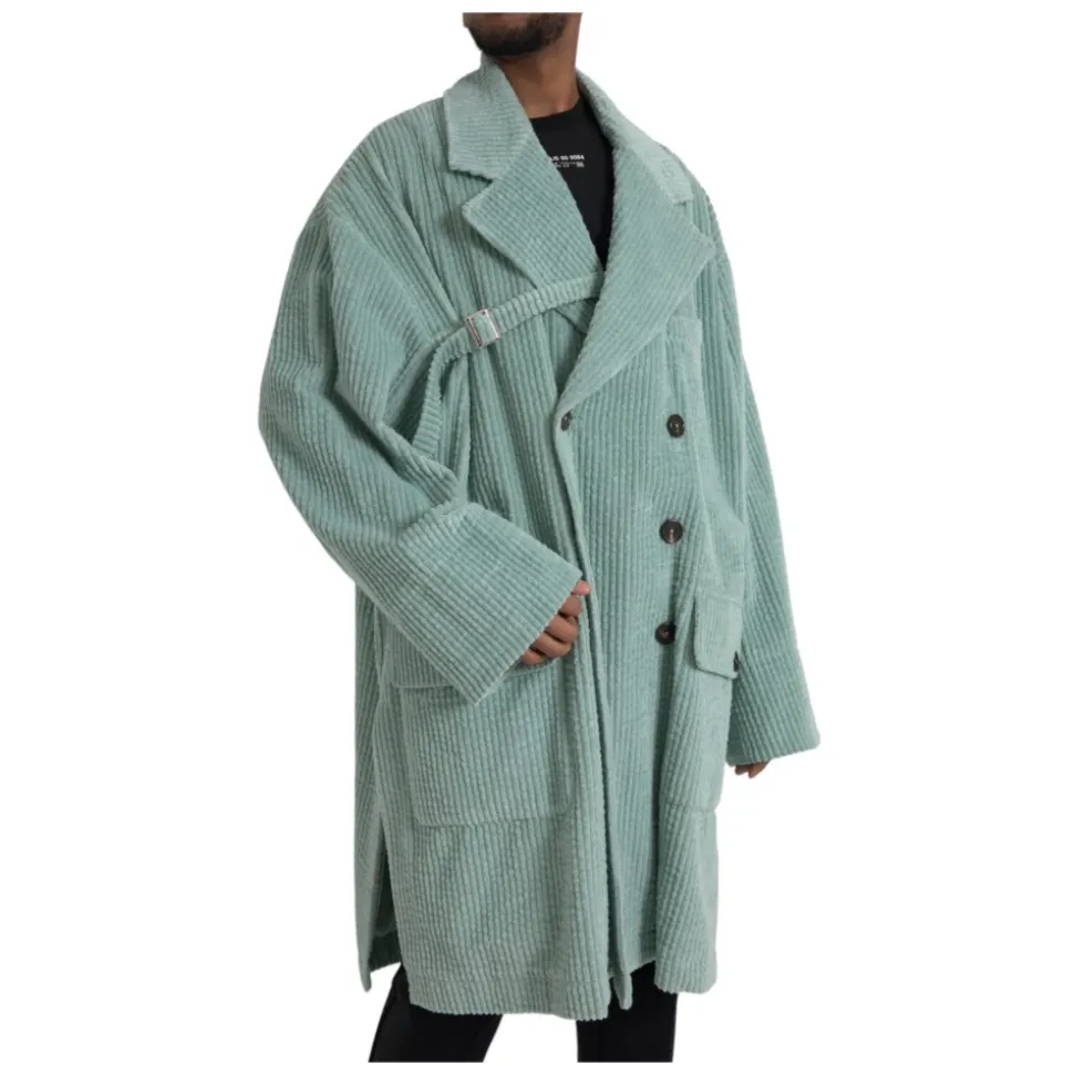 Niebieska Corduroy Trench Coat Kurtka