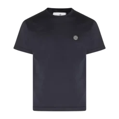 Niebieski Bawełniany T-shirt z Naszywką