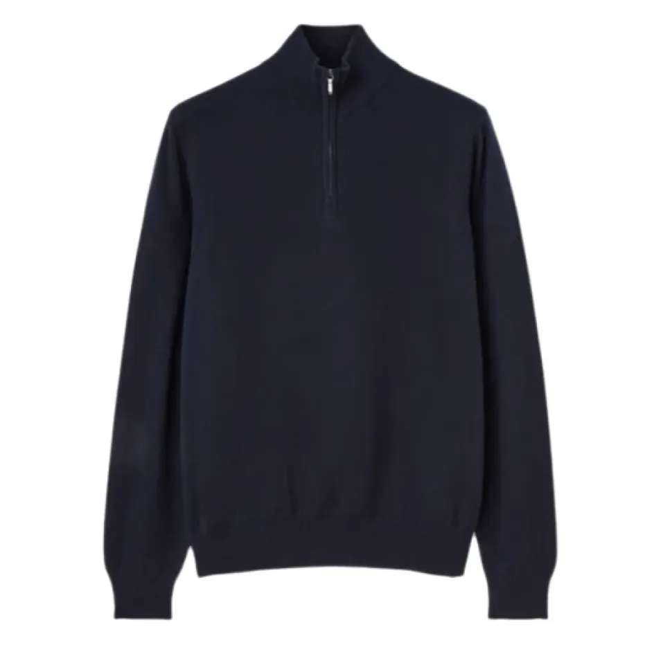 Niebieski Sweter z Half-Zipem