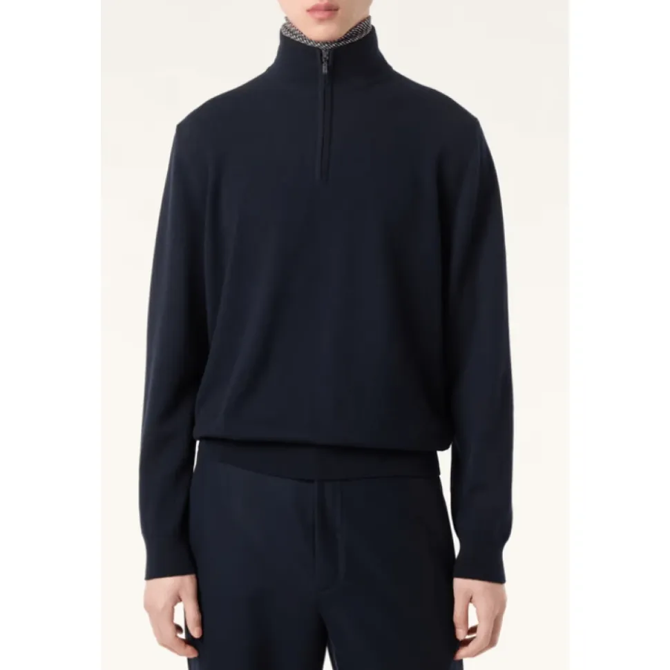 Niebieski Sweter z Half-Zipem