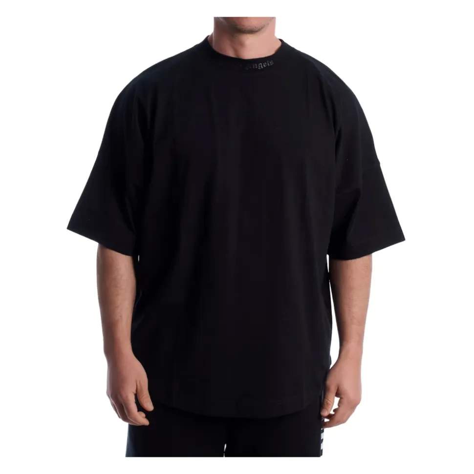Oversized T-Shirt z logo z brokatem przy dekolcie