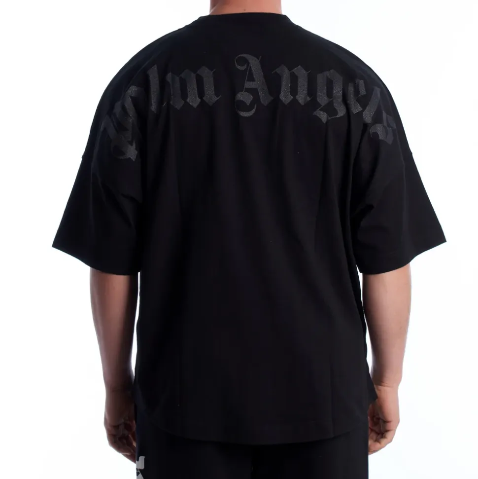 Oversized T-Shirt z logo z brokatem przy dekolcie