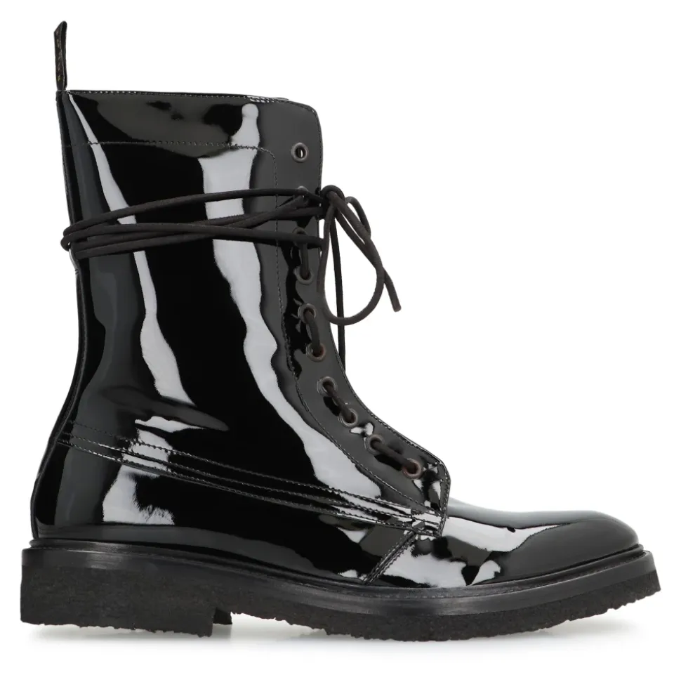 Skórzane Buty Bojowe, Wiązane, Okrągły Nosek