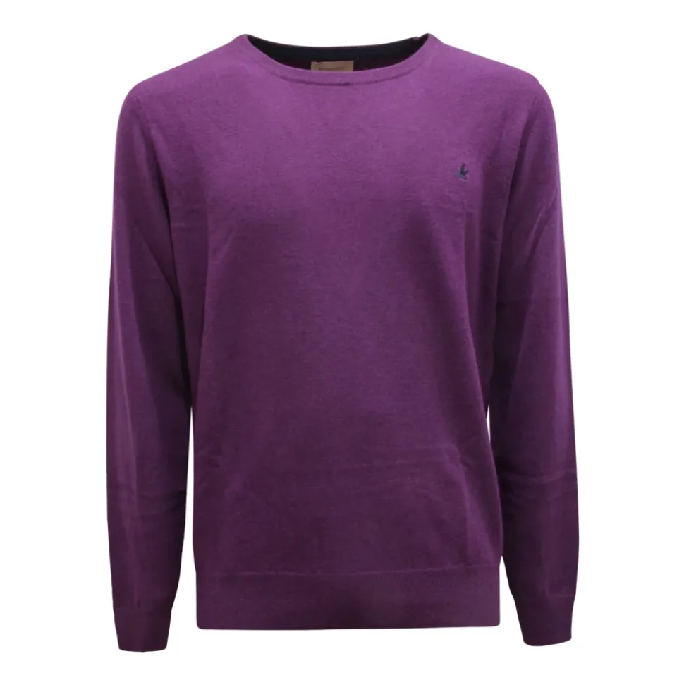 Sweter z Wełny Fioletowy Włoski Styl