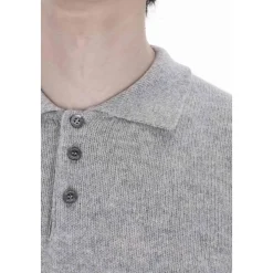 Szara Sweterowa Bluza Styl Polo