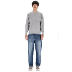 Szara Sweterowa Bluza Styl Polo