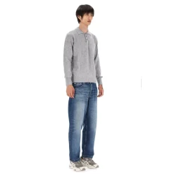 Szara Sweterowa Bluza Styl Polo