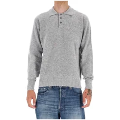 Szara Sweterowa Bluza Styl Polo